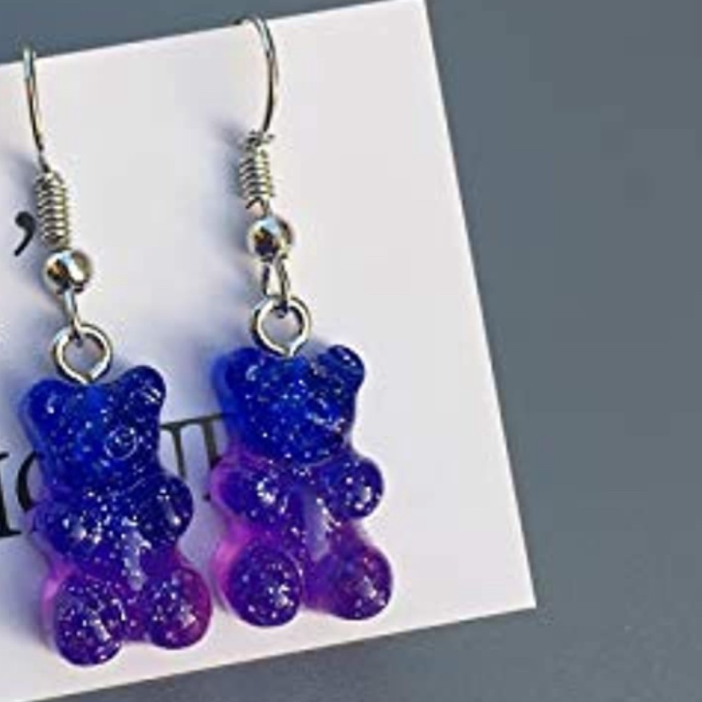 🍭 3/$15 Blue & Purple Glitter Gummy Bear Earrings